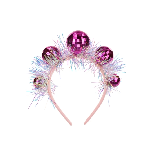 Bentiță roz roz cu bile disco și sclipici 17,5 cm – accesoriu de petrecere