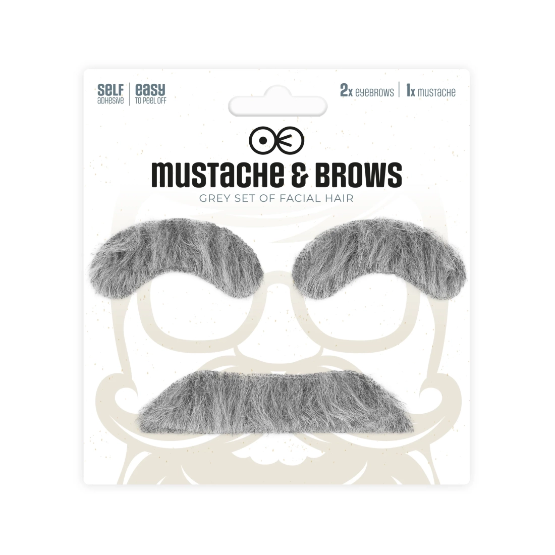 Samolepiace falošné obočie a fúzy sivé set na párty