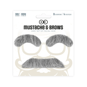 Samolepiace falošné obočie a fúzy sivé set na párty