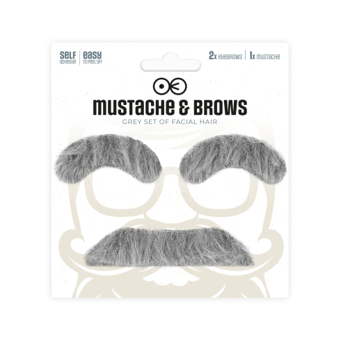 Samolepiace falošné obočie a fúzy sivé set na párty