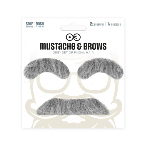 Samolepiace falošné obočie a fúzy sivé set na párty
