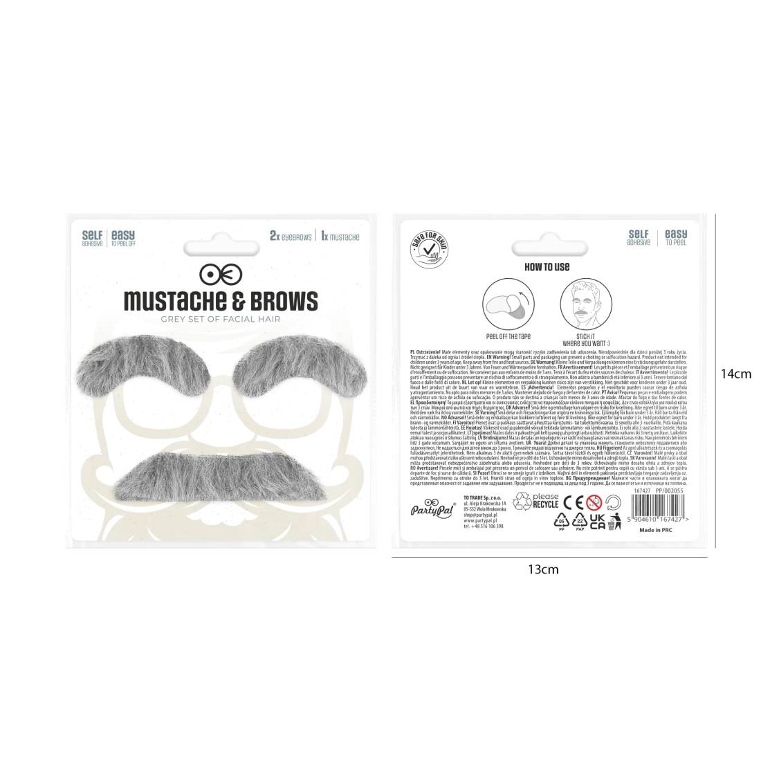 Samolepiace falošné obočie a fúzy sivé set na párty