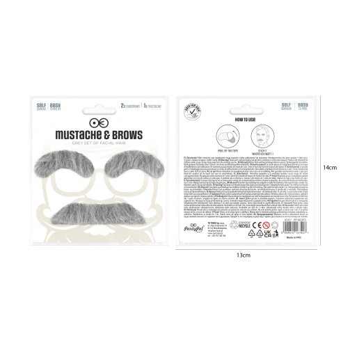Samolepiace falošné obočie a fúzy sivé set na párty