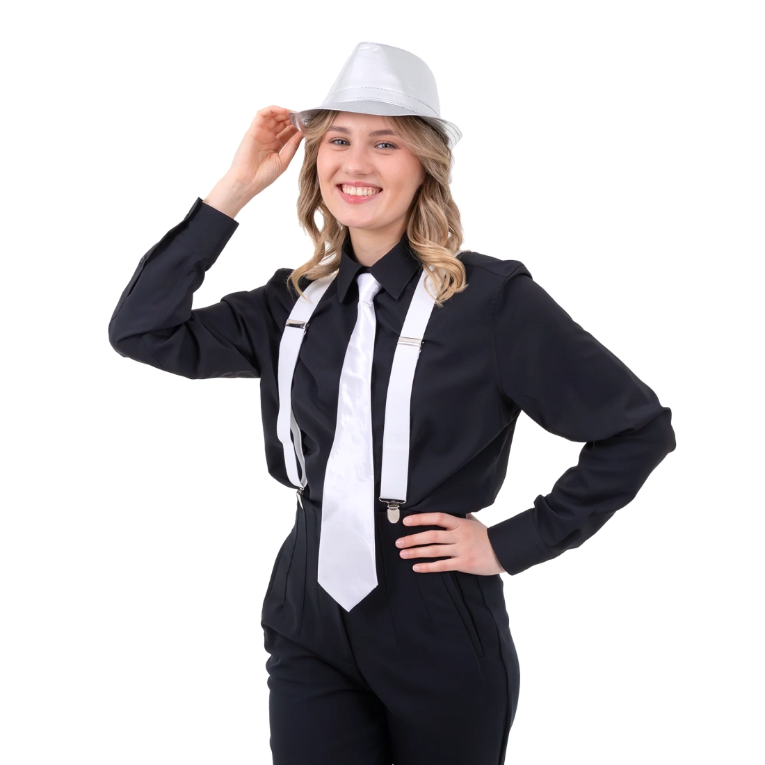 Bijela satenska kravata za party kostim