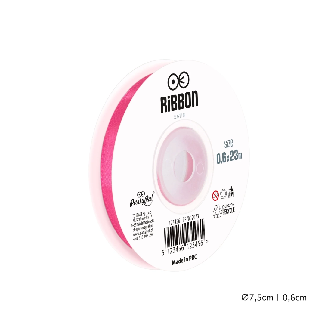 Saténová dekorační stuha tmavě růžová 0,6 cm x 23 m