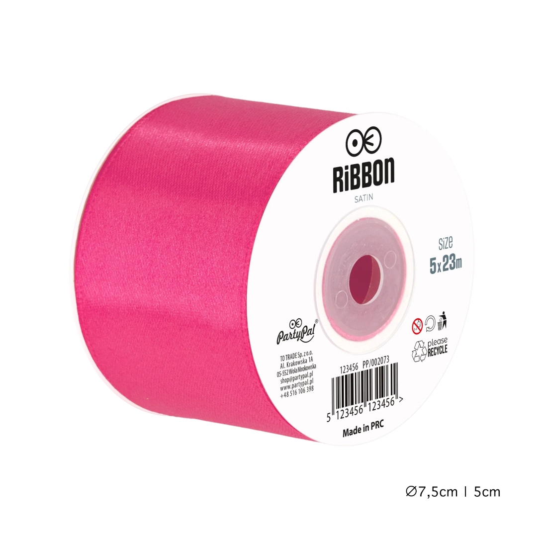 Saténová dekorační stuha tmavě růžová 5 cm x 23 m