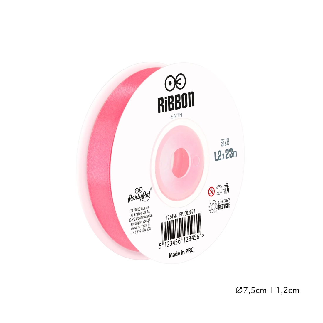 Saténová růžová stuha na dekorace 1,2 cm x 23 m