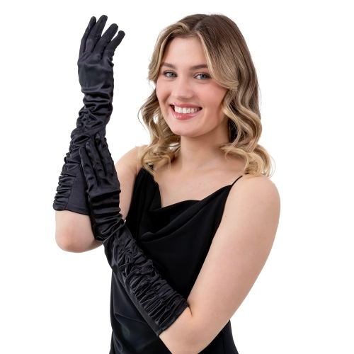Satenaste crne rukavice za zabave 42 cm