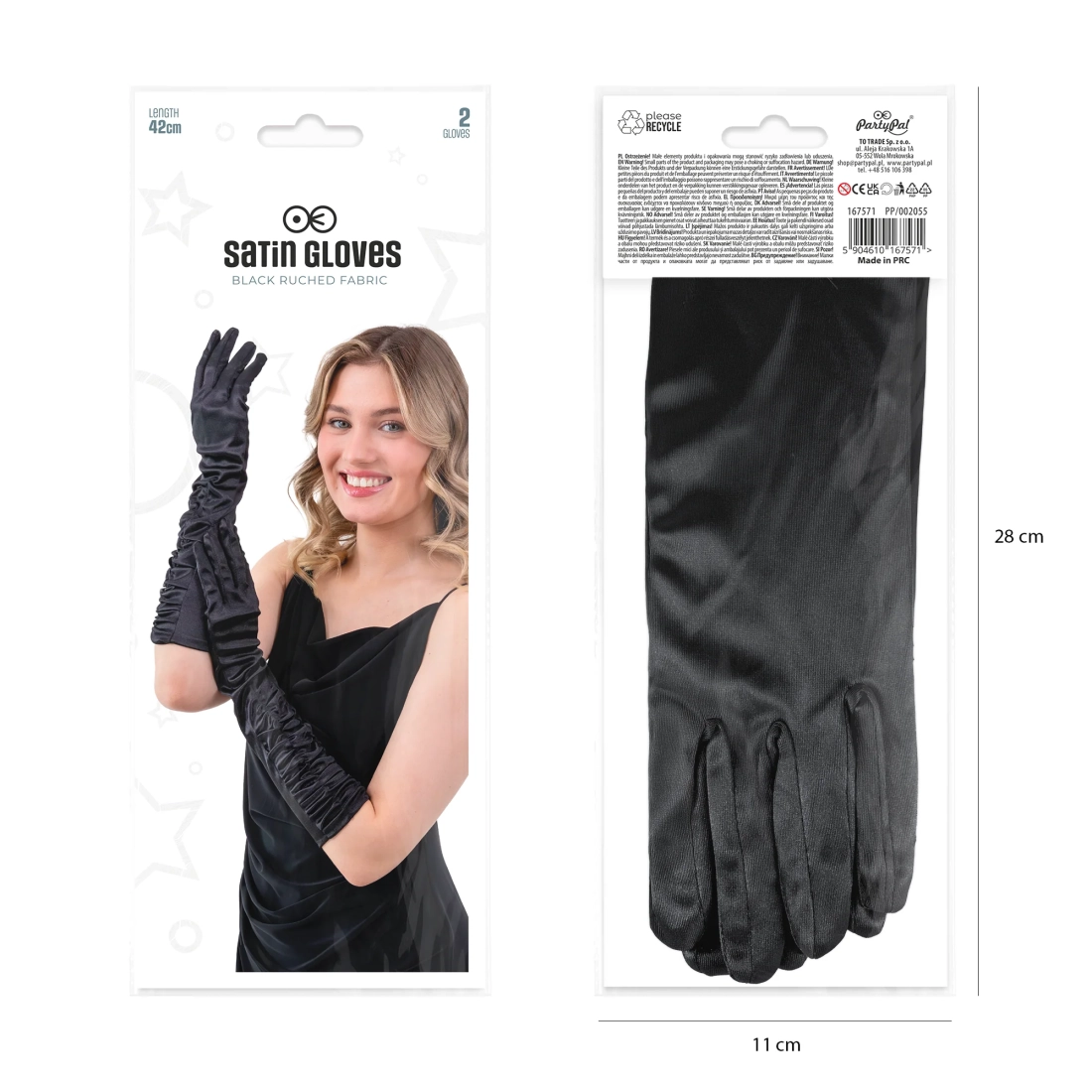 Fekete szatén partykesztyű, 42 cm