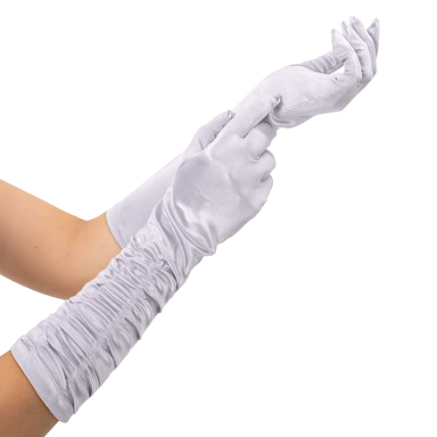 Szatén parti kesztyű, ezüst, 42 cm