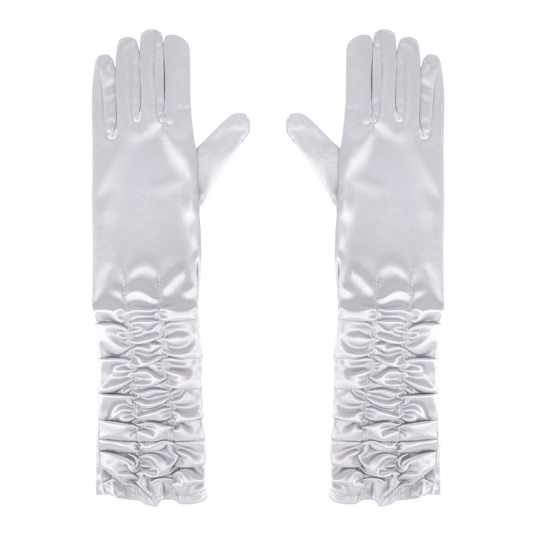 Szatén parti kesztyű, ezüst, 42 cm
