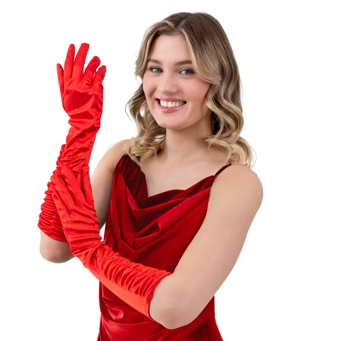 Piros szatén partykesztyű 42 cm