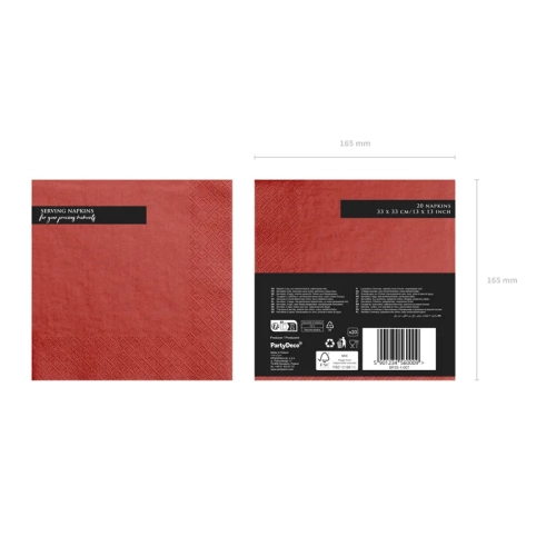 Piros szalvéták, 3 rétegű, 33x33 cm – 20 db/csomag