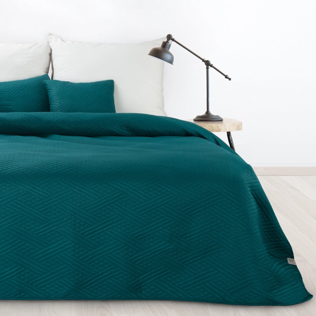 Set prehoz a obliečky 200x220 cm mikrovláknové s geometrickým vzorom, tmavotyrkysové