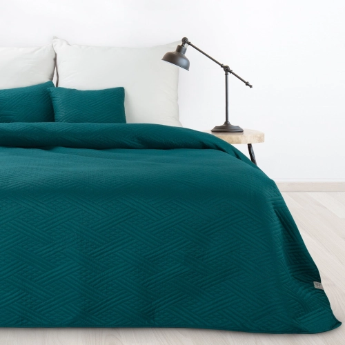 Set prehoz a obliečky 200x220 cm mikrovláknové s geometrickým vzorom, tmavotyrkysové