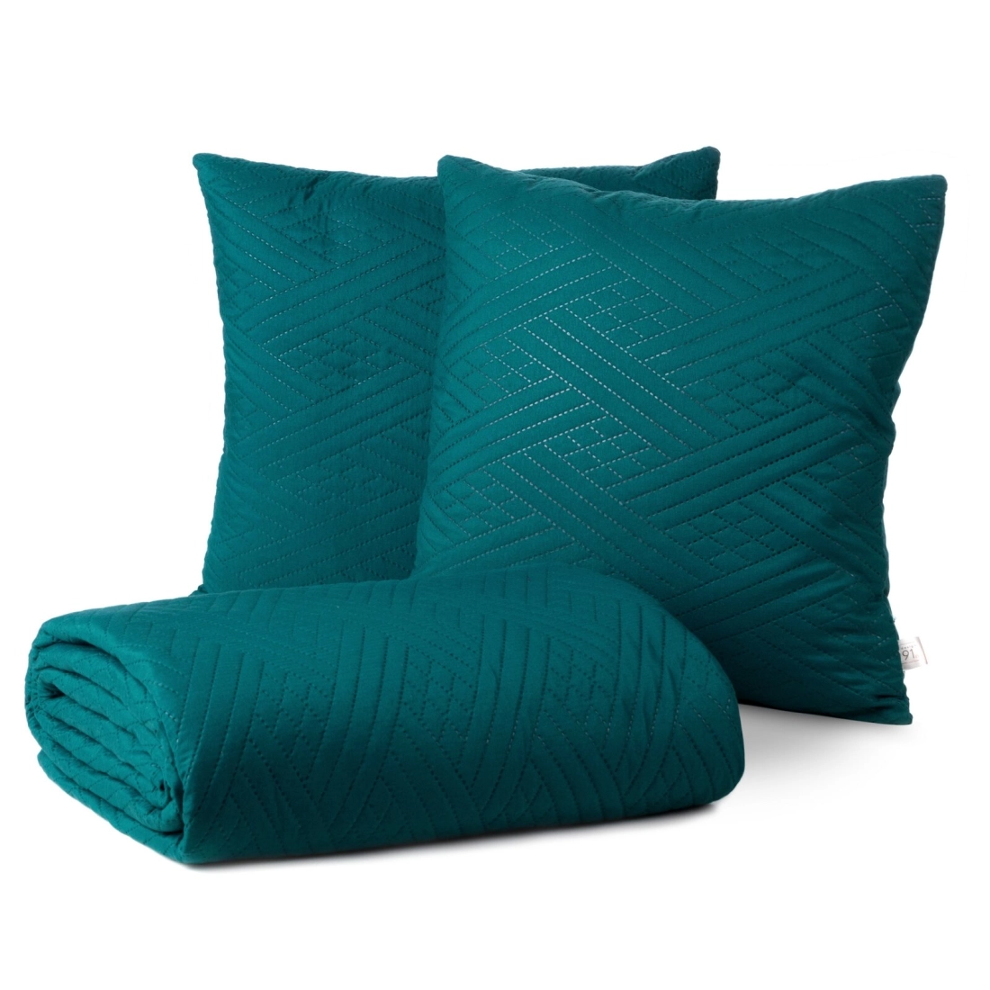 Set prehoz a obliečky 200x220 cm mikrovláknové s geometrickým vzorom, tmavotyrkysové