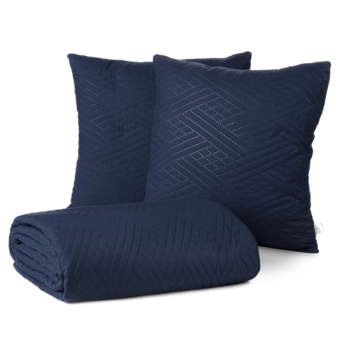 Set prehoz a obliečky 200x220 cm mikrovláknové, tmavomodré