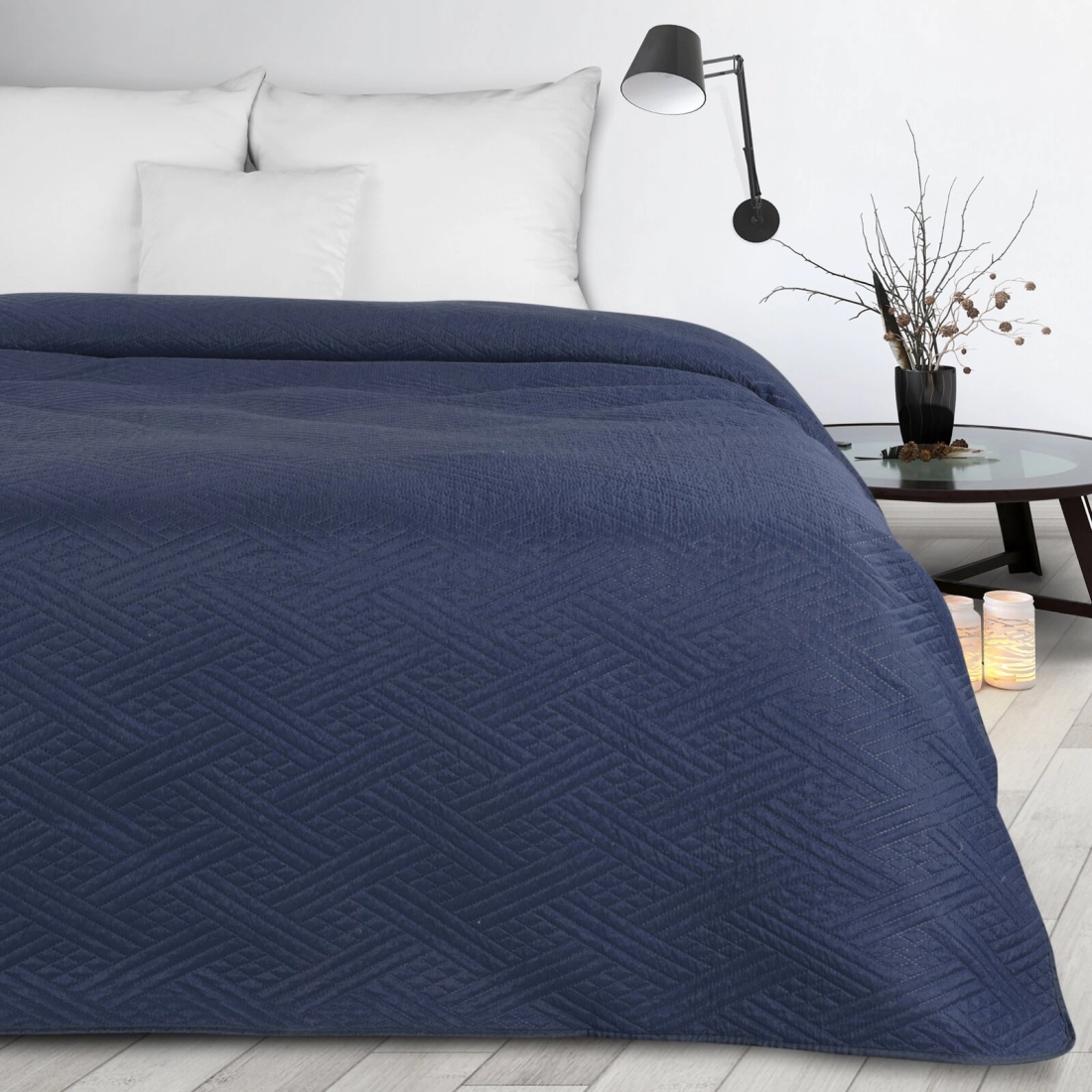 Set prehoz a obliečky 200x220 cm mikrovláknové, tmavomodré