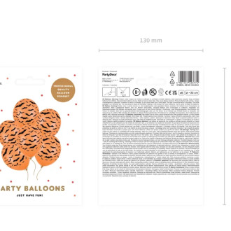 Močni oranžni baloni z netopirji 30 cm – halloween dekoracija, 6 kosov