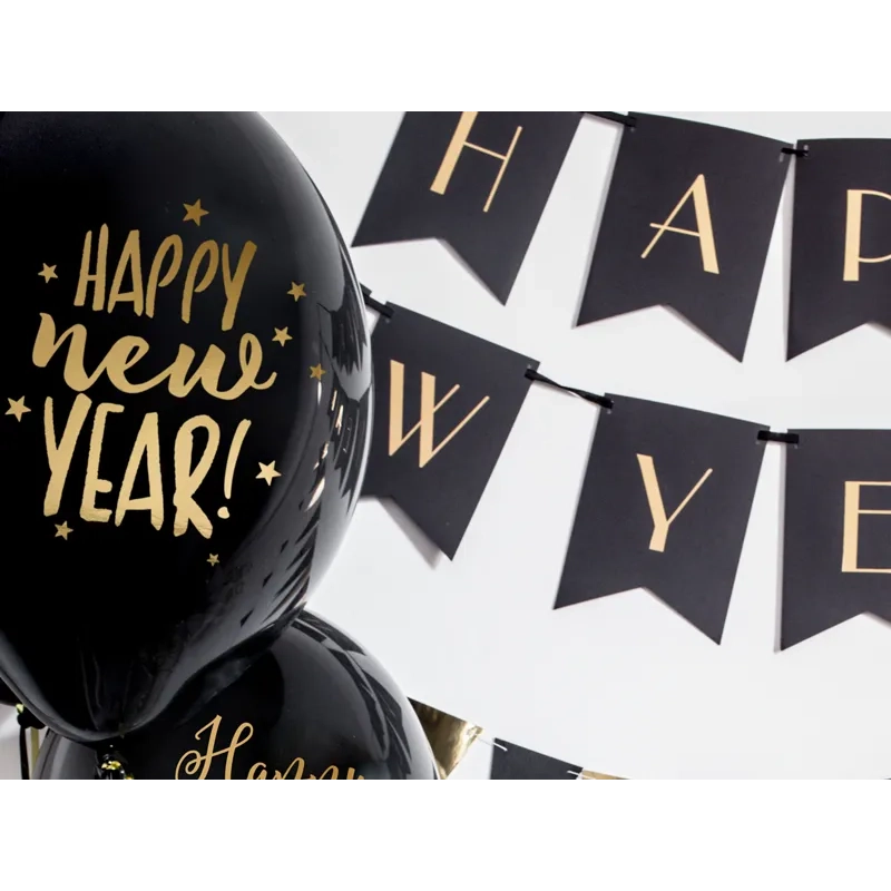 Silvestrski baloni 30 cm, črni z napisom Happy New Year, 6 kos