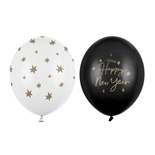 Palloncini di Capodanno 30 cm, bianco e nero con stampa, 50 pz.