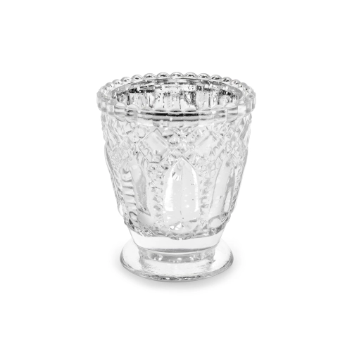 Skleněný svícen stříbrný 8 cm – sada 4 ks