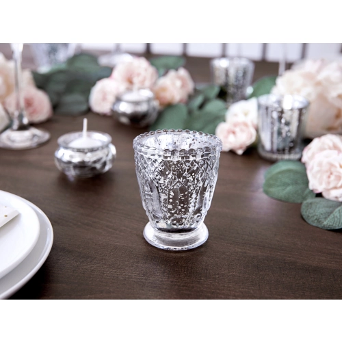 Stekleni svečnik srebrn 8 cm – set 4 kosov