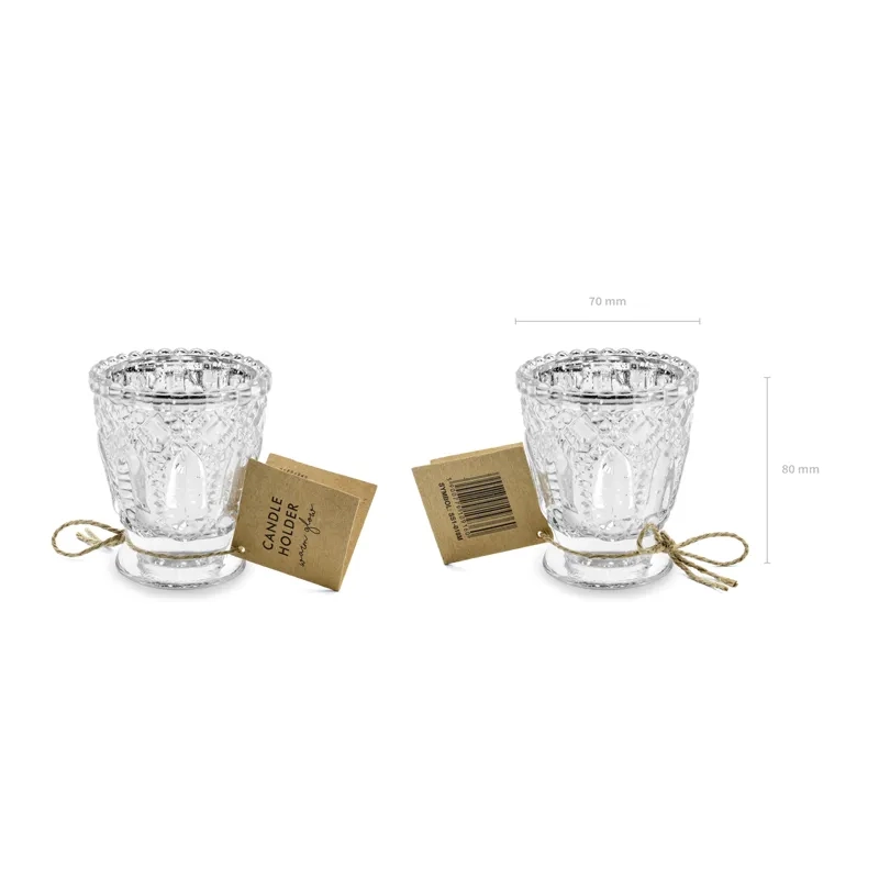 Stekleni svečnik srebrn 8 cm – set 4 kosov