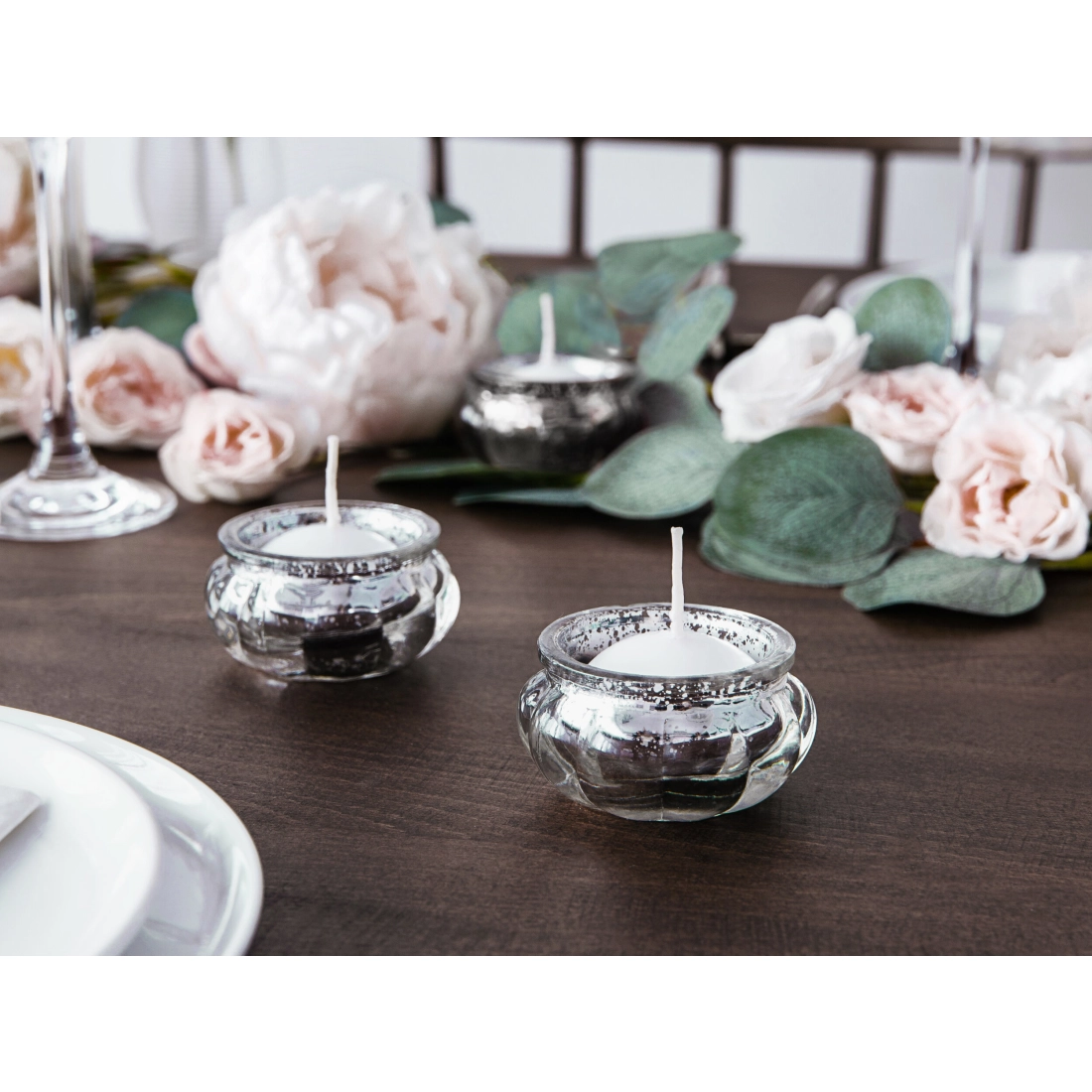 Stekleni srebrni zrcalni svečnik 3 cm – set 4 kosov