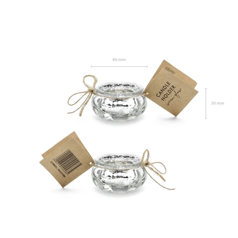 Stekleni srebrni zrcalni svečnik 3 cm – set 4 kosov