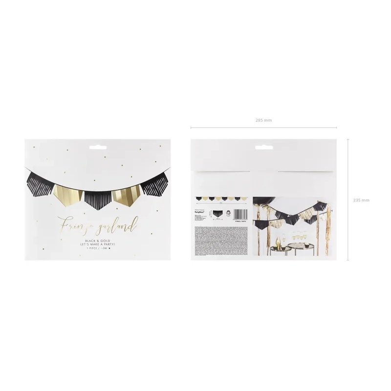 Črno-zlata praznična girlanda, 3 m – papirnat okras za zabave