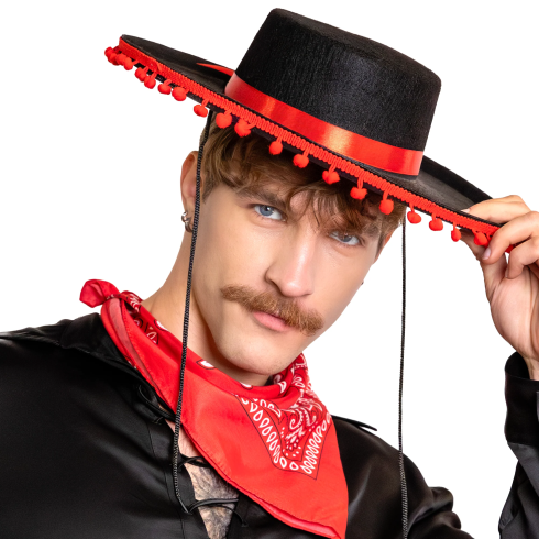 Sombrero party klobúk s brmbolcami čierny