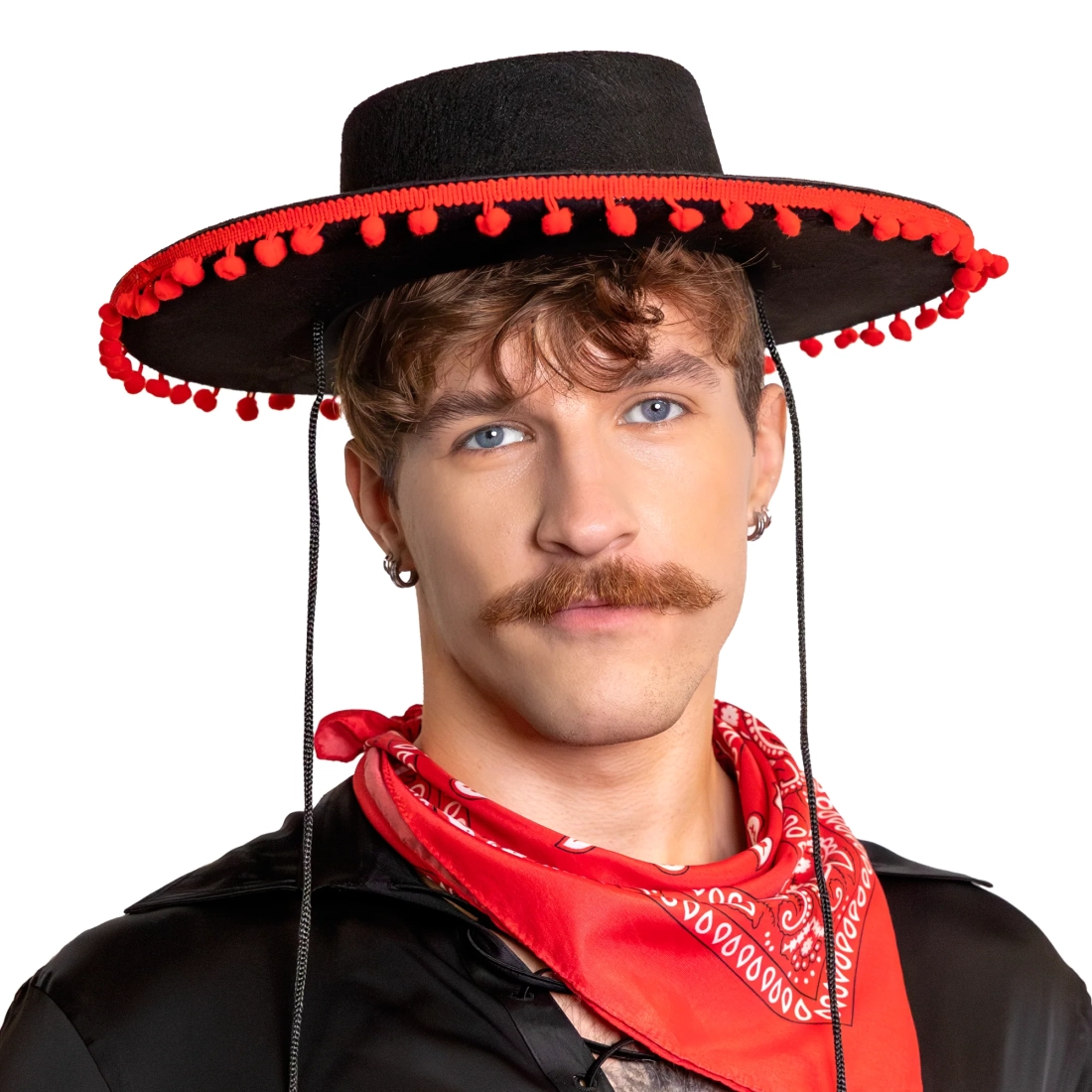 Sombrero party klobúk s brmbolcami čierny