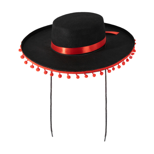 Sombrero party klobúk s brmbolcami čierny