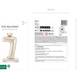 Stoječi folija balon številka 7 s krono, krem 84 cm