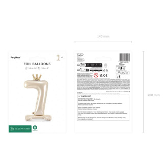 Samostojeći folijski balon broj 7, krem, sa zlatnom krunom, 84 cm