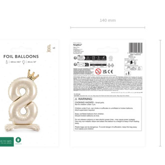 Stoječi folija balon številka 8 s krono, 84 cm, svetlo krem