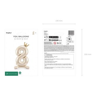 Samostojeći folijski balon broj 8, krem sa zlatnom krunom, 84 cm