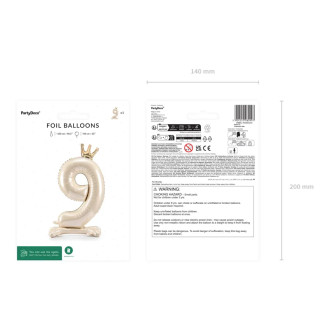 Samostojeći folija balon broj 9, krem, sa zlatnom krunom, 84 cm