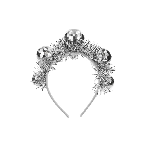 Srebrna traka za kosu s disco kuglama 17,5 cm – dodatak za zabave