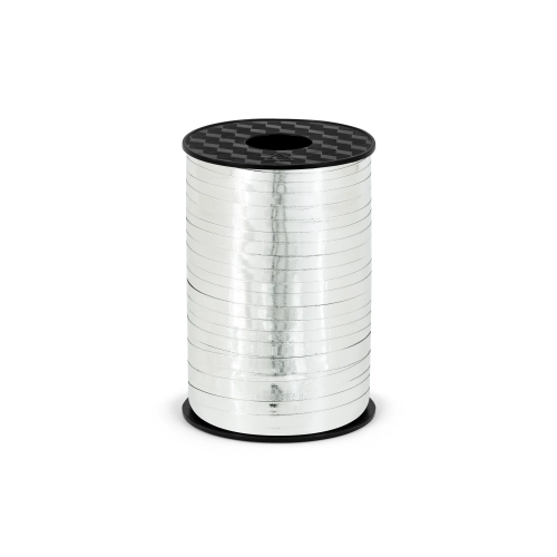 Panglică decorativă din plastic argintie 5 mm x 225 m – metalizată lucioasă
