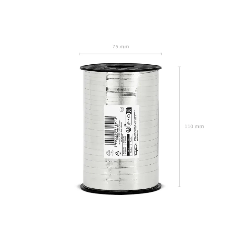 Srebrn dekorativni plastični trak 5 mm x 225 m – kovinsko sijoč