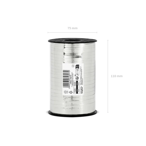 Panglică decorativă din plastic argintie 5 mm x 225 m – metalizată lucioasă