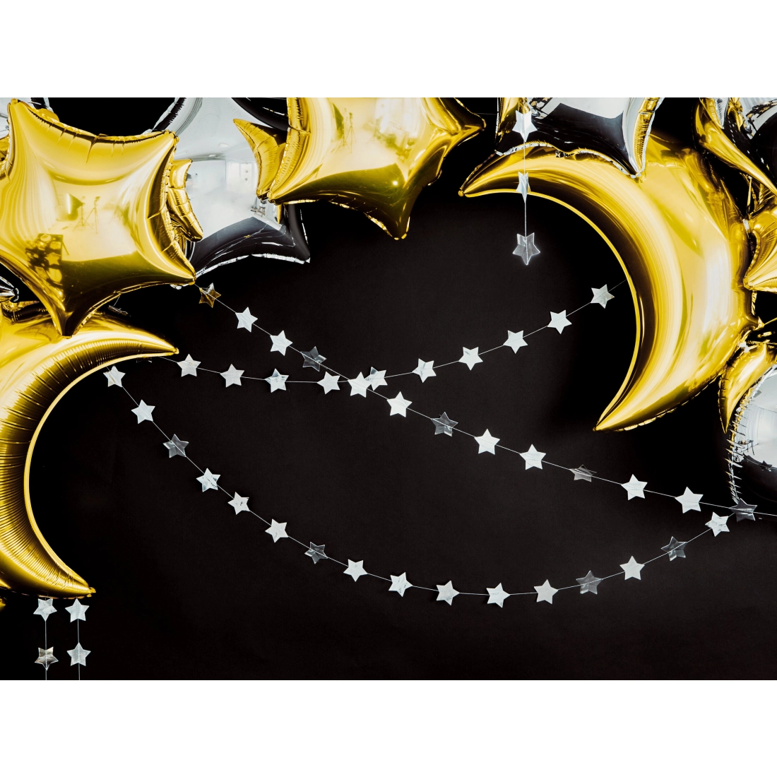 Srebrna folijska girlanda z zvezdami, 3,6 m – dekorativna viseča dekoracija
