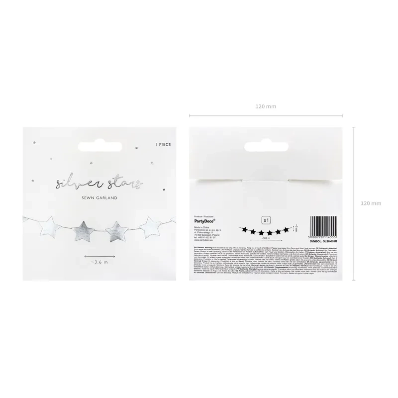 Srebrna folijska girlanda z zvezdami, 3,6 m – dekorativna viseča dekoracija
