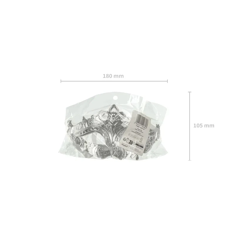 Srebrna karnevalska maska za obraz 17 x 9 cm z elegantnim vzorcem