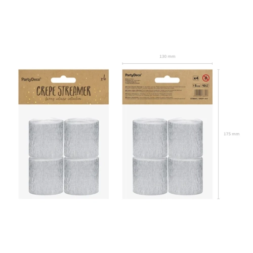 Stříbrná krepová girlanda 5 cm x 10 m – 4 ks v balení