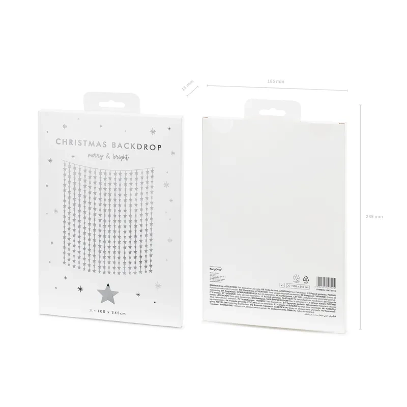 Srebrna party zavesa z folije z zvezdami, 100 x 245 cm