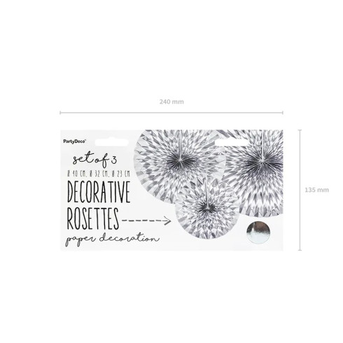 Srebrni dekorativni rozeti za zabavo, 3 kosi, zrcalni učinek