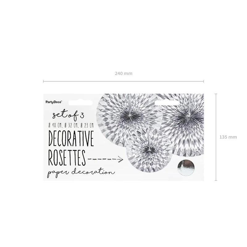 Srebrne dekorativne rozete za obešanje, 3 kosi, zrcalni učinek